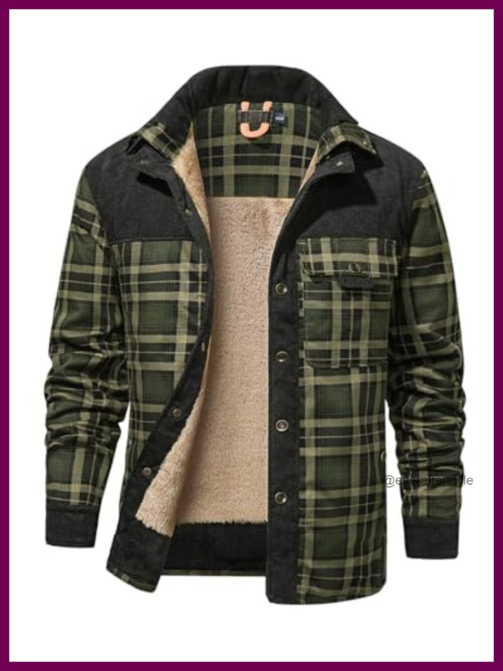 Mens Sherpa Lined Plaid Flannel Jacket Warm Winter Shacket